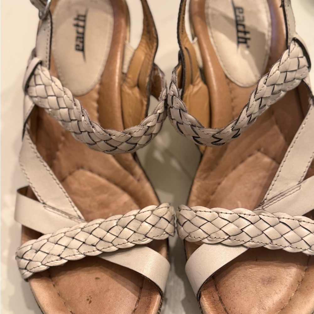 Earth Women's Braided Leather Sandals - White and Brown
